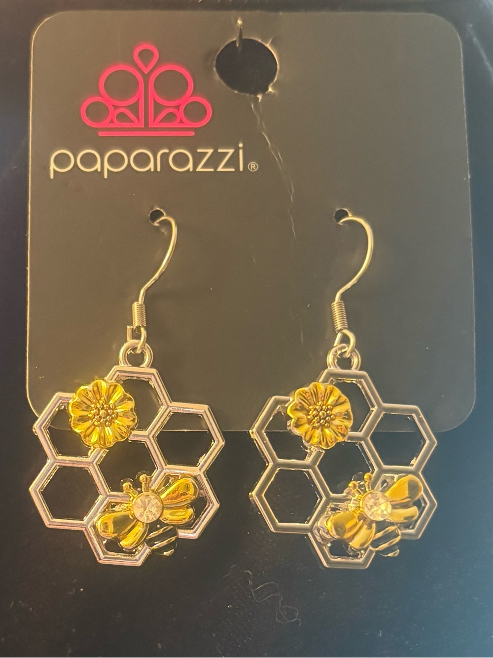 Paparazzi Gold Honeycomb Bee Dangle Earrings - Yellow